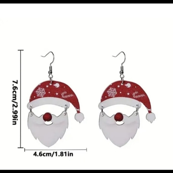 Red & White Santa Gnome Holiday Snowflake Christmas Dangle Drop Earrings - Picture 8 of 9